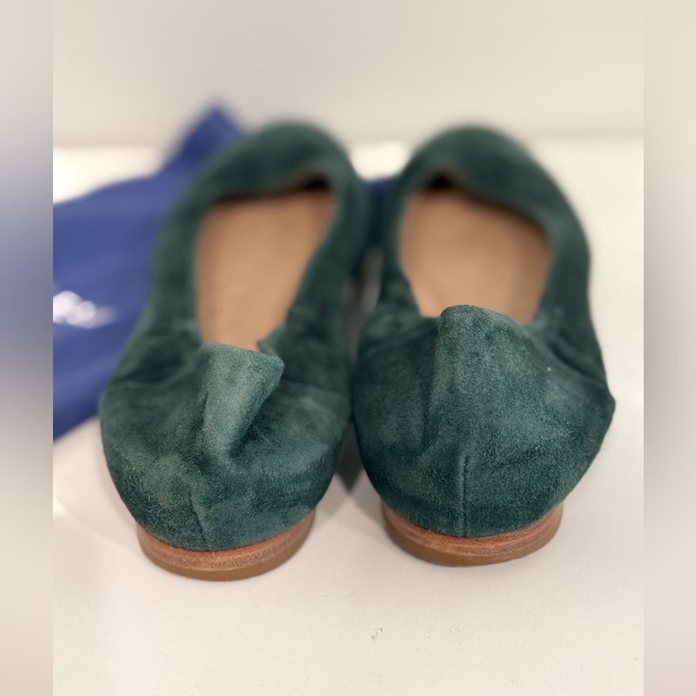 Italeu Green Suede Leather Ballet Flat Sz 9.5 B 40 & shoe bag - Picture 4 of 11